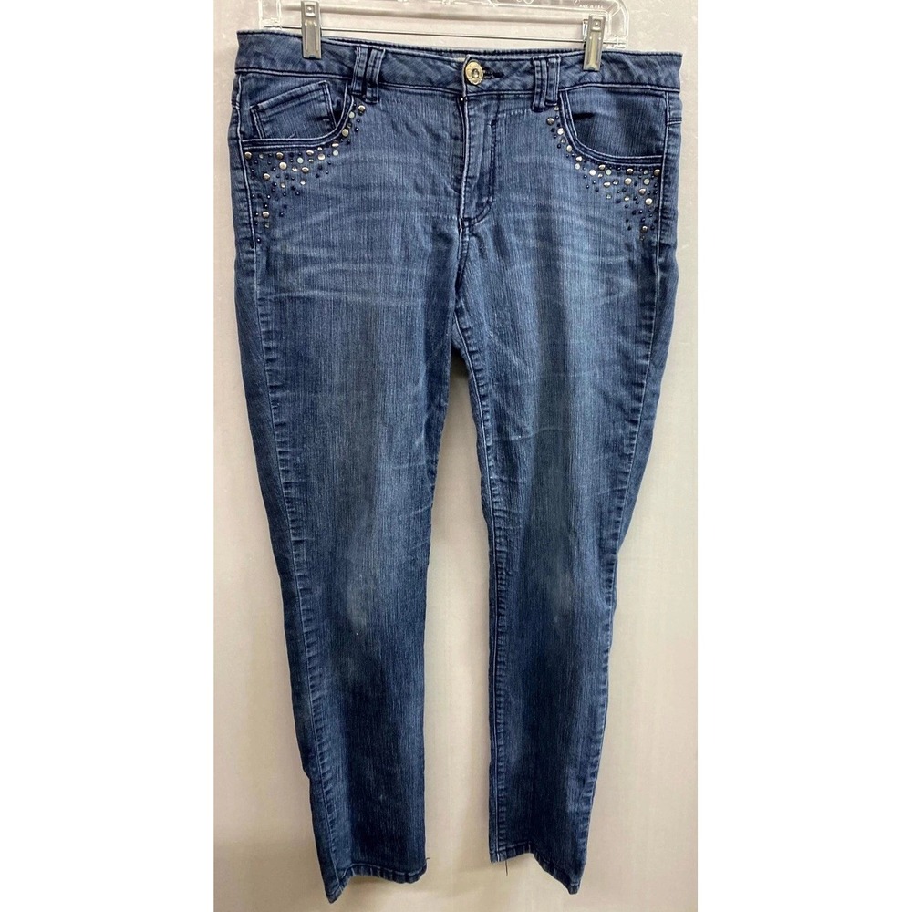Democracy Jeans Womens 12 Blue Denim Medium Wash Rhinestone Justice Legging